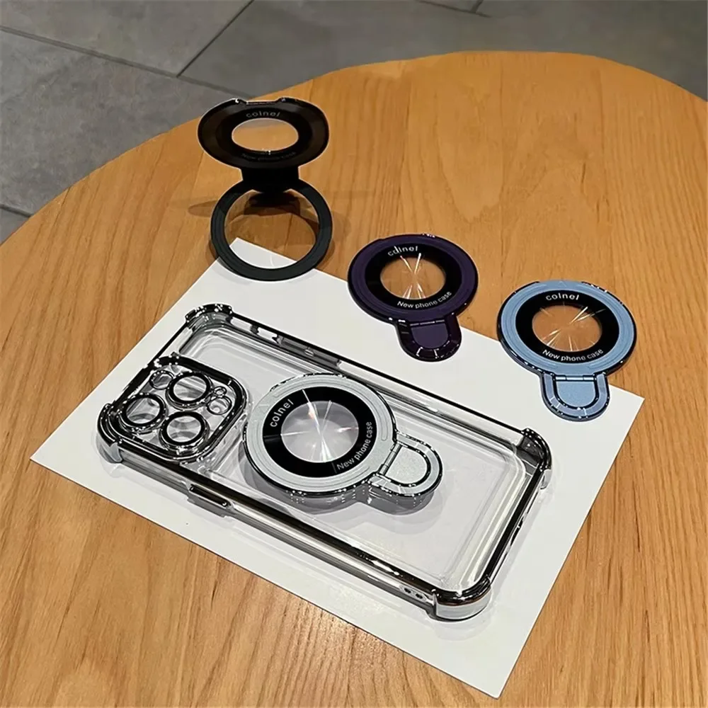 Luxury Plating Shockproof Magnetic Bracket For Magsafe Clear Case For iPhone 17 16 15 14 13 12 11Pro Max With Holder Stand Cover view 4