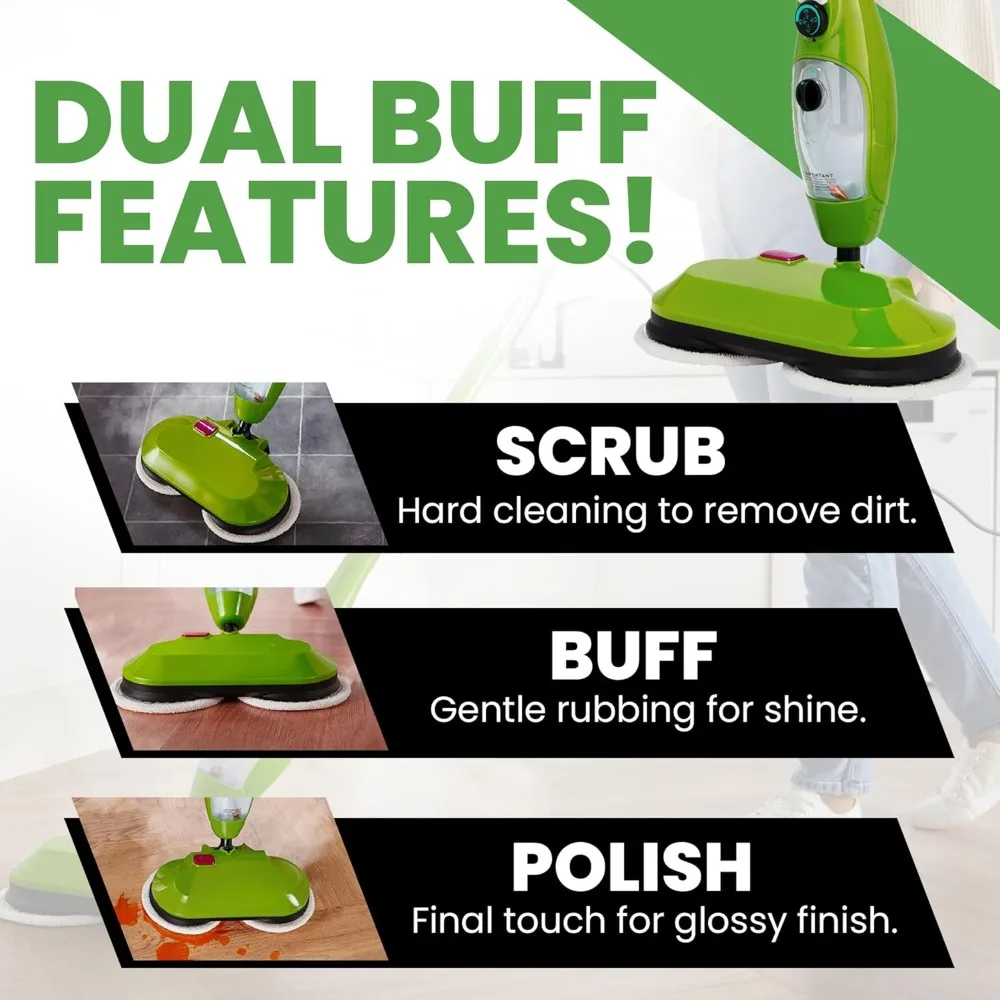 Dual Buff Steam Mop, 8 in 1 Handheld Steam Cleaner For Kitchen Tile Floors,Grout Cleaner, Upholstery Cleaner and Carpets, 2
