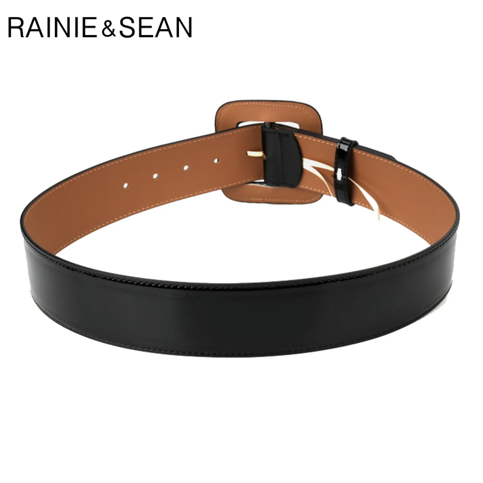 Rainie Sean Wide Belt Female Dress Belts Patent Leather Genuine