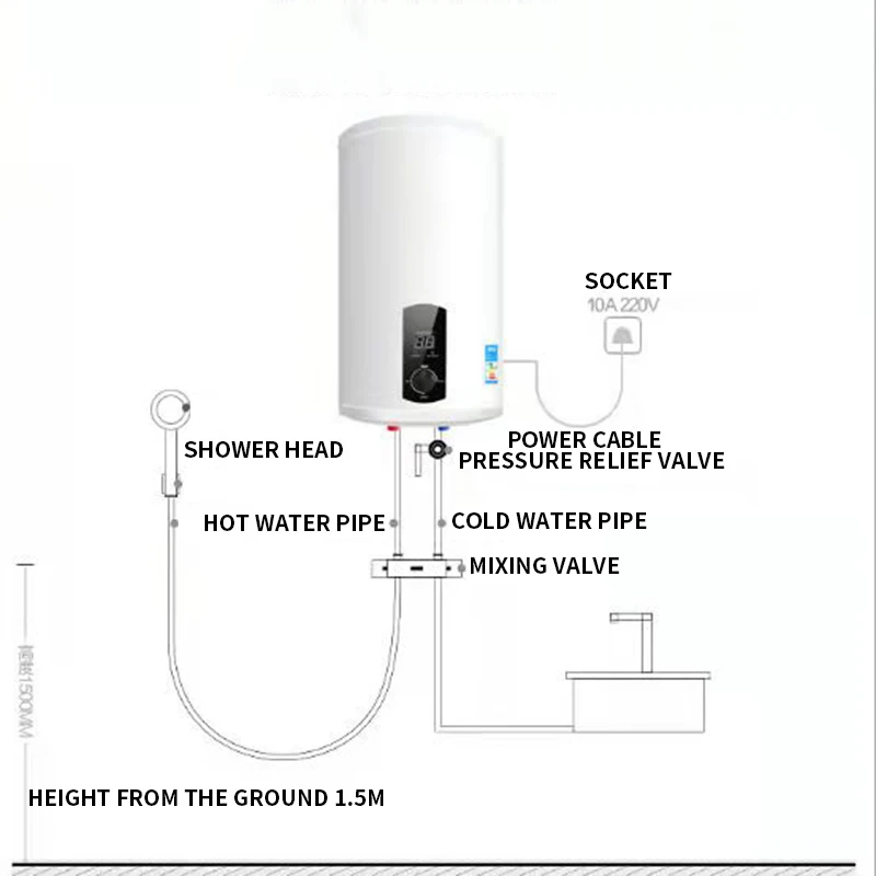 Vertical storage electric water heater 50L household bath temperature visible household water heater 4