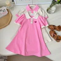 Robes Polo Élégantes pour Filles Été 2026 – Robe Tendance à Col Brodé Cœur pour Enfants de 1 à 7 Ans – Tenue de Vêtements pour Enfants 4