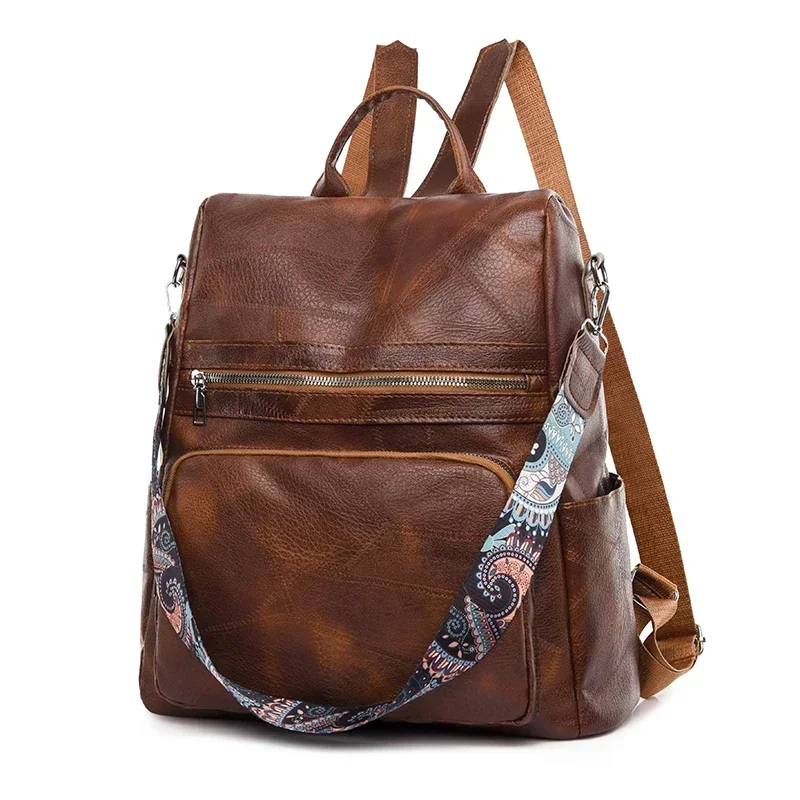 thumbnail image 1 of Mochila sólida 2024, bolso de viaje retro de PU de diseñador de moda para mujer, bolso escolar pequeño retro para mujer, bolso de hombro multifuncional, 1 of 5