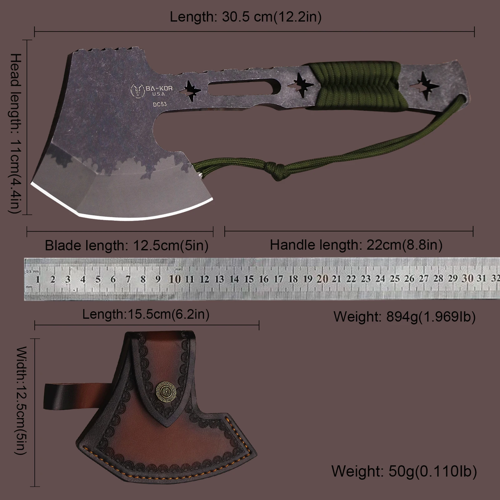 BA-KOR German outdoor camping axe DC53 steel 10mm thick integrated multi-purpose axe + axe sheath, forest logging axe, tool axe