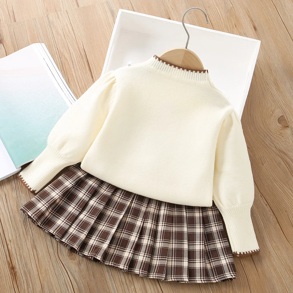Girls Knitted Pullover Pleated Skirt Sweater Set