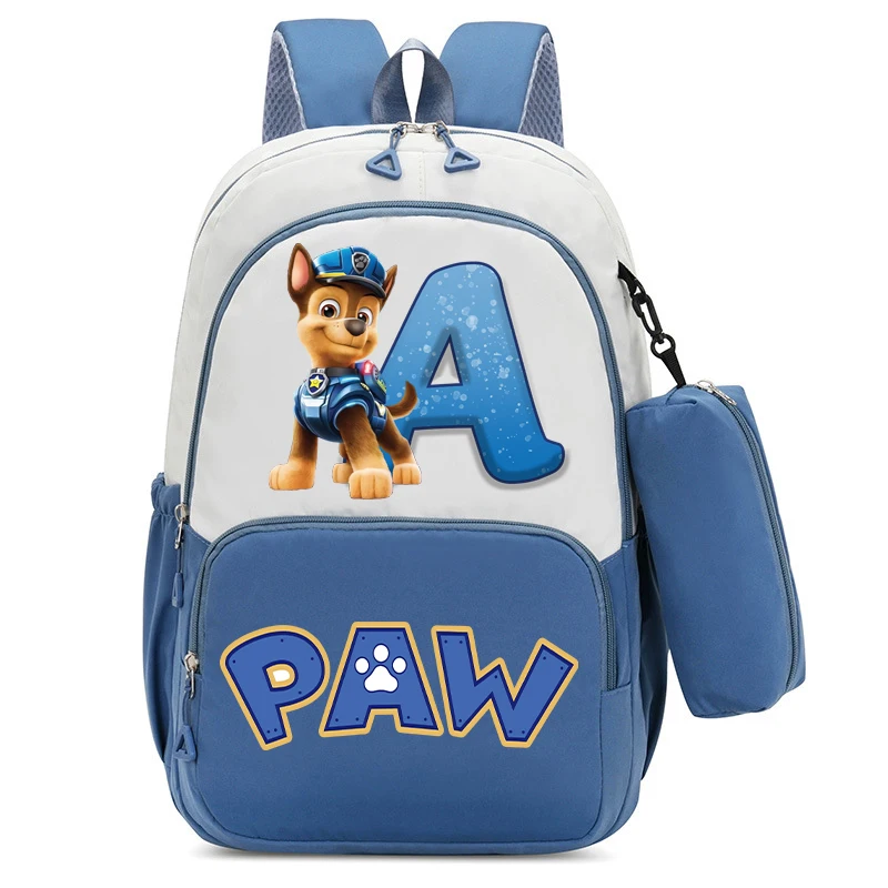 Cute PAW Patrol Nylon Waterproof Backpack with Pencil Bag Cartoon Letter A-Z Student Schoolbag Book Stationery Storage Bags Gift 2
