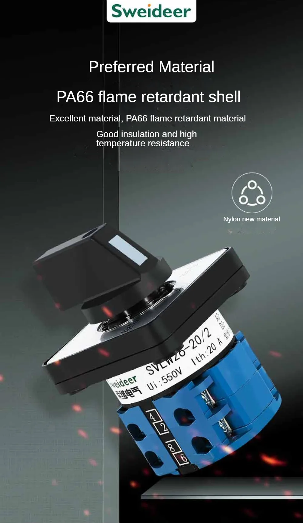 LW26-25 Rotary Cam Changeover Switch Electric 2/3 Position