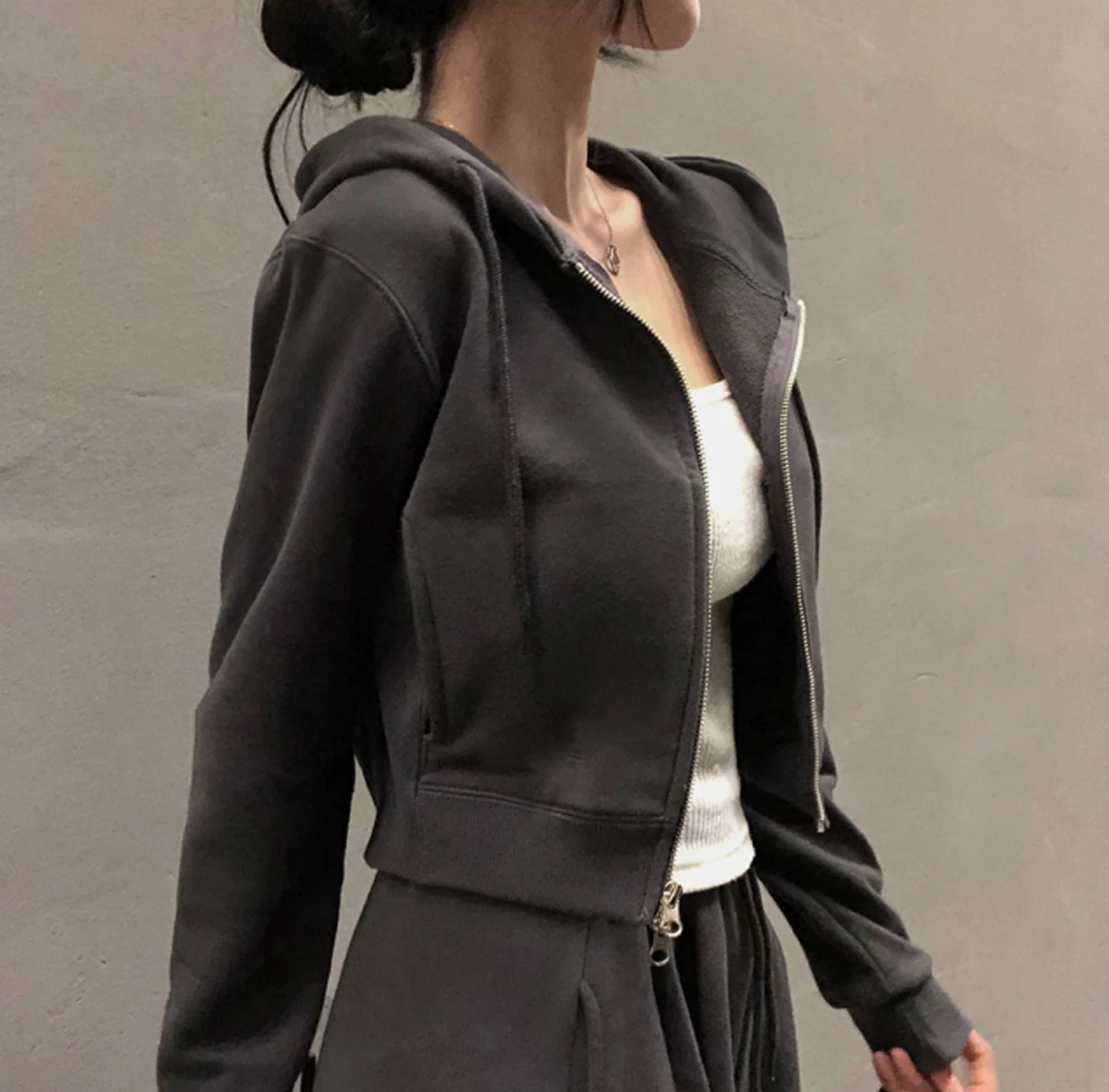 Korean Fashion Streetwear 2-piece Pants Set Women Tracksuit Autumn New Hooded Zip-up Crop Top Long Pants Casual Solid Outfits