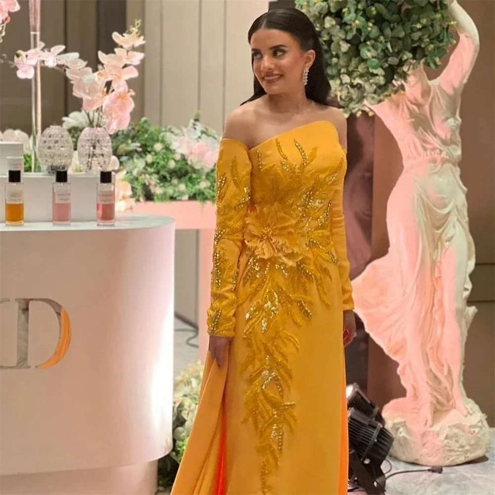

Flower Long Sleeve Formal Occasion Evening Gown Mecca Formal Dress Women Elegant Prom Ball Gown