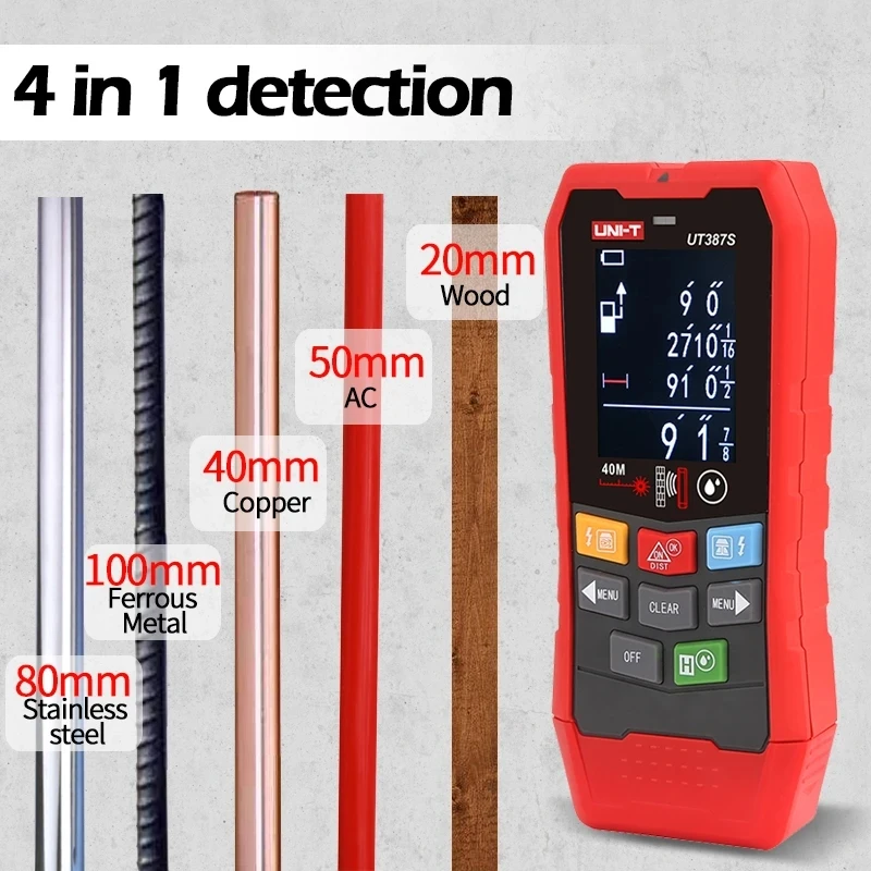 UNI-T Wall Scanner UT387E UT387S UT387LM 4 In 1 Metal Detector Wood Stud Finder AC Voltage Live Cable Wires Depth Tracker