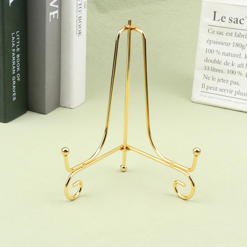 

Gold Iron Display Stand Craft Bracket Book Holder Photo Pedestal Bowl Dish Frame Picture Plate Rack Easel Storage Decoration