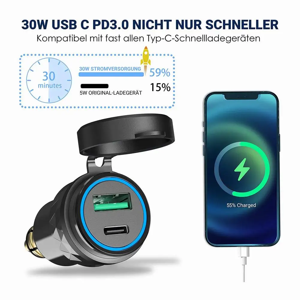 joyroom 150w 4 socket quick car charger usb super cigarette lighter adapter pd3 0 4.2A Dual USB Charger QC 3.0 Quick Charger Adapter For Hella DIN Socket For BMW Motorcycle F800/F650/F700