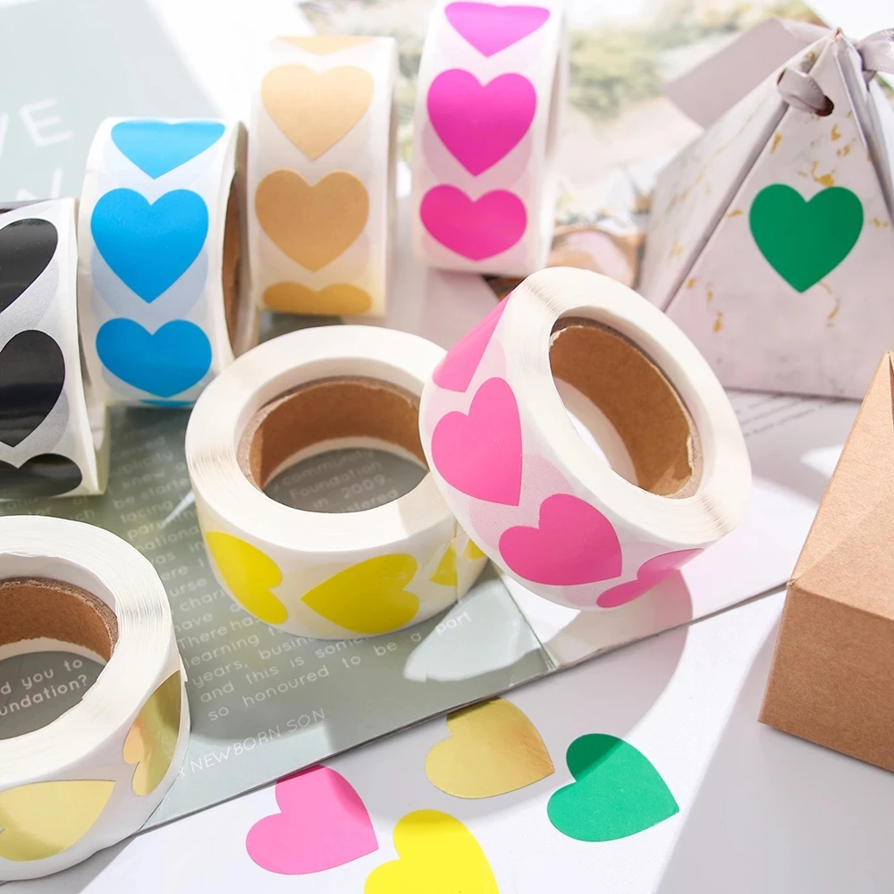 500Pcs/Roll Love Heart Shaped Sticker Seal Labels Cute Stationery Sticker Scrapbooking for Craft Birthday Party Gift Packaging 100 500pcs cute reward stickers 8 designs scrapbooking paper seals labels for teacher stimulate students kids stationery sticker