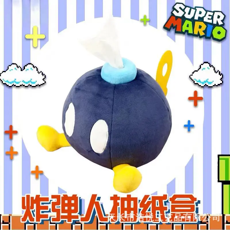 Super Mario Bros Tissue Box Cartoon Bomb Tissue Box Storage Box Kawaii Indoor Party Decoration Plush Doll Kids Doll Toy Gift