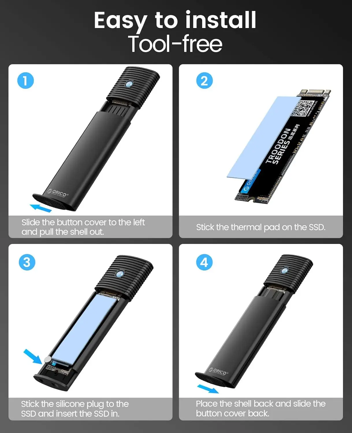 ORICO SATA SSD 인클로저 B+M/B 키 SSD 인클로저 USB 3.1 Type C 5Gbps 외부 솔리드 스테이트 인클로저 어댑터 (NGFF SSD용)