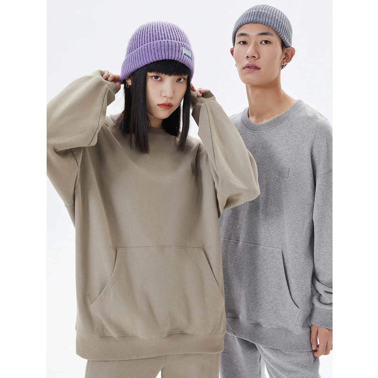 

Metersbonwe Basic Lining Pile 100%Cotton Thick Pullover Men Women Solid Color Autumn Winter Loose Pullovers Couple Tops