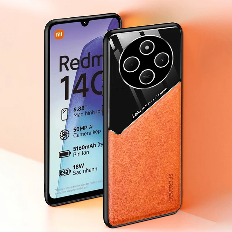 Phone Case Leather Phone Case For Xiaomi Redmi 14C Case Car Magnetic Holder Plexiglass Leather Phone Cover On Redmy 14C 14 C C14 Redmi14C 4G Shockproof Shell