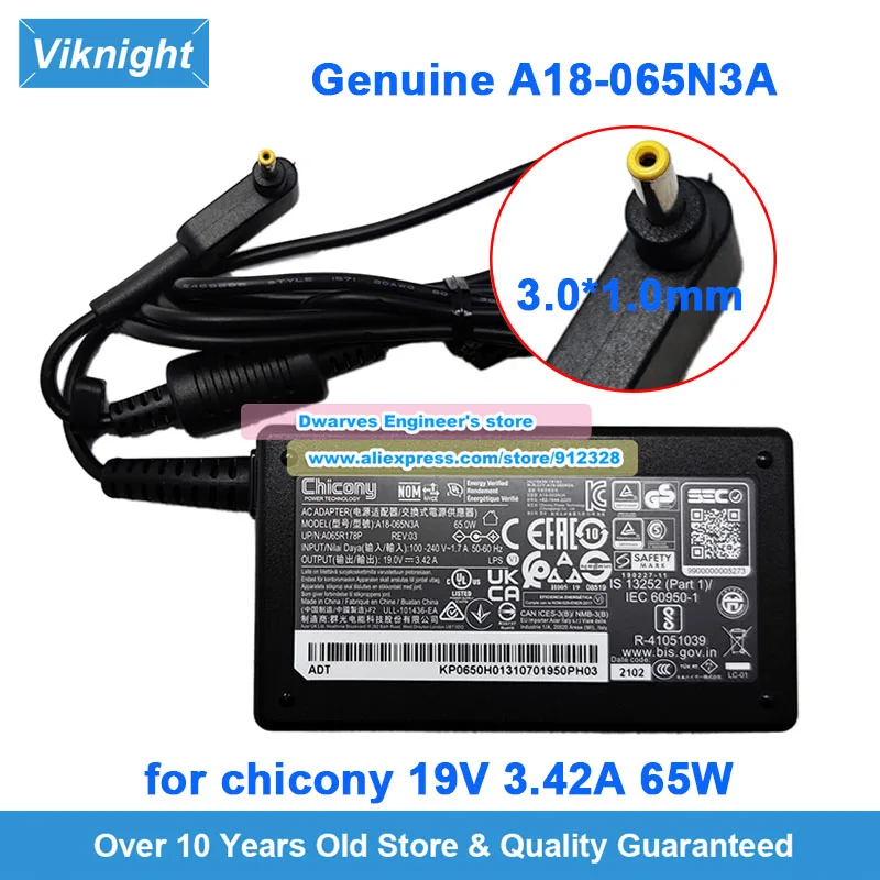 Genuine 65W CHICONY A18-065N3A AC Adapter 19V 3.42A Laptop Charger Power Supply A065R178P REV01 REV02 3.0x1.1mm Tip power adapter,laptop charger