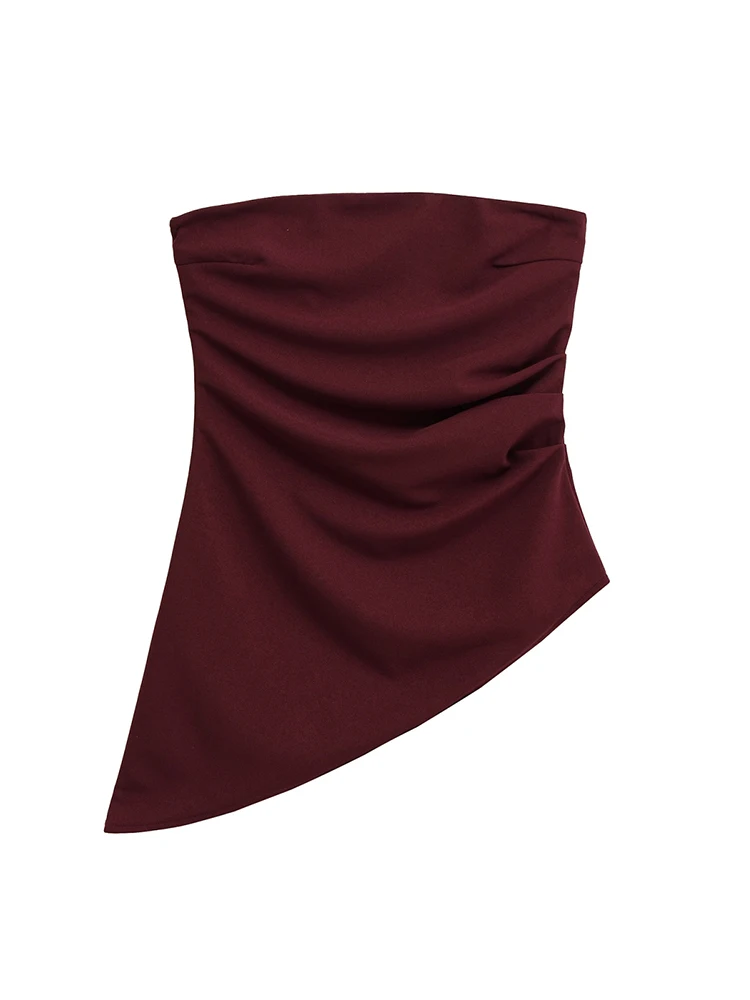 2025 Women's Summer Asymmetrical Top Solid  Sleeveless Pleated Backless Female Sexy New Irregular Multicolor Strapless Tops