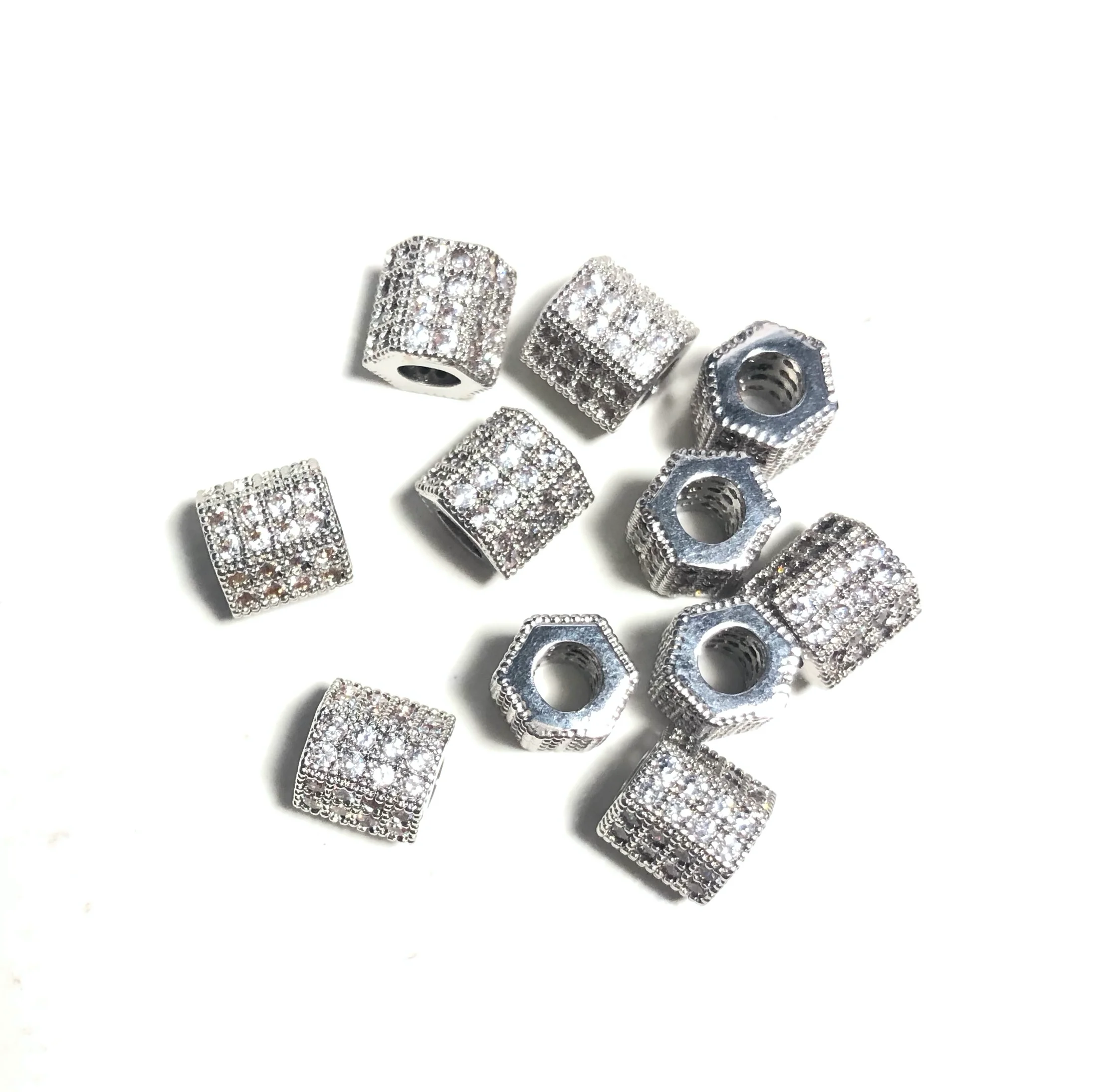 20pcs/lot Cubic Zirconia Pave Hexagon Shape Spacers Beads Women Jewelry Bracelet Making DIY Loose Beads Waist Accessories Supply