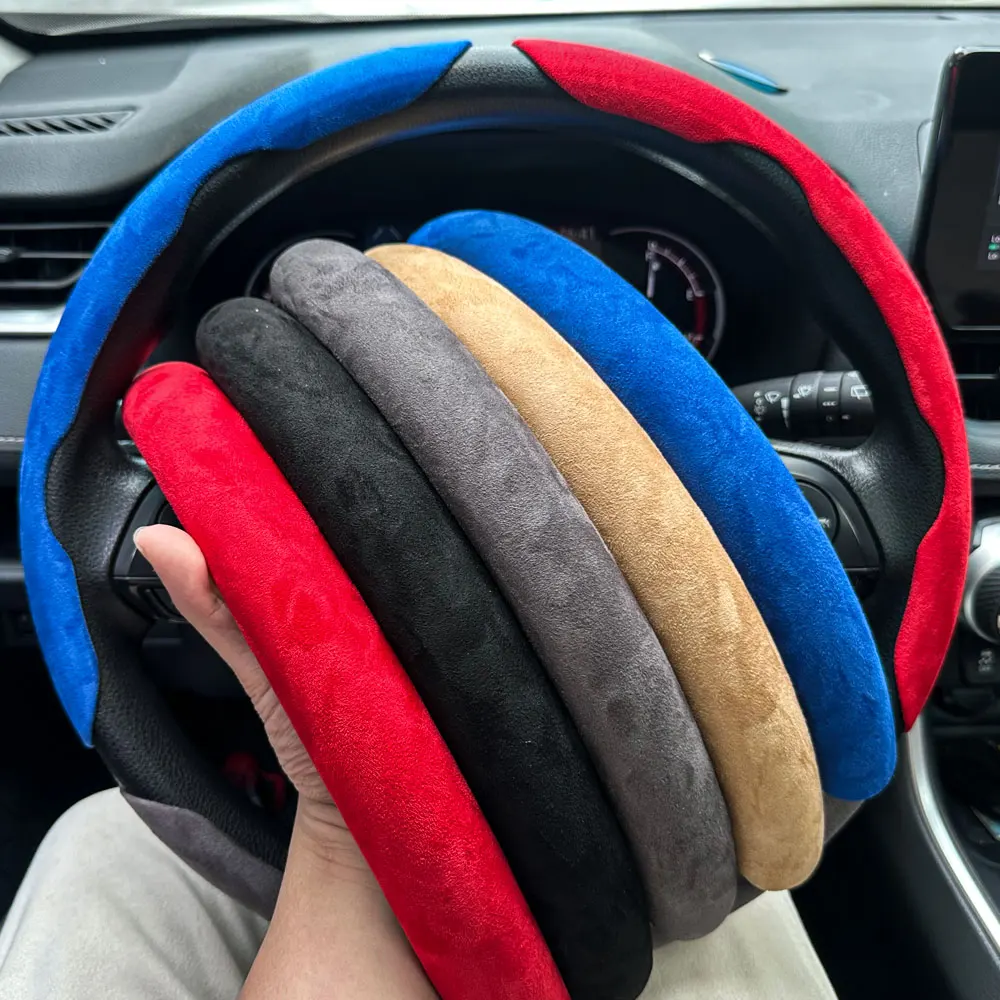 Steering Wheel Cover Suede Universal Car Steering Wheel Booster Cover Non-Slip Auto Interior Steer Protector Decoration Accessories Winter Keep warm