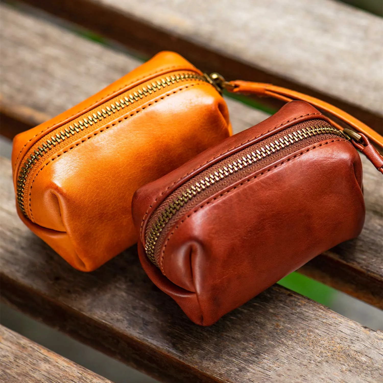 

Short Cow Leather Hand-made Mini Purses Women Men Clutch Vegetable Tanned Leather Wallet Lipstick Jewelry Storage Bag