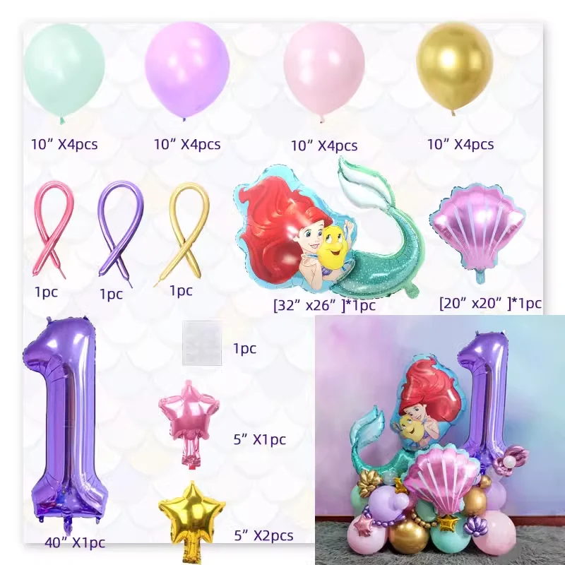 Set Stoviglie Per Feste A Tema Sirena - 61 Pezzi Per 20 Ospiti Con Tovaglia, Piatti E Bicchieri - Foto 2