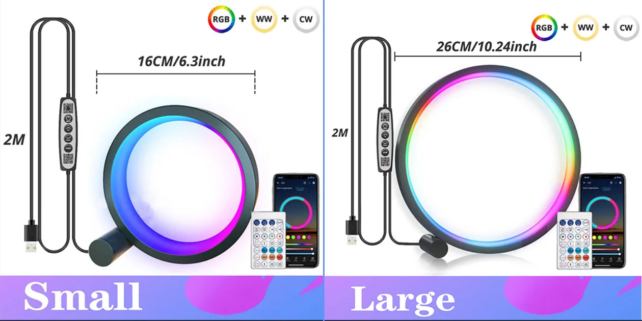 3000K-6000K Circle Modern Night Light Dimmable Table Lamp 10" RGB Lighting Smart APP Control Led lights for Room Bedside Bedroom candle night