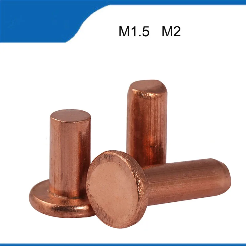 

Высококачественные Медные Твердые заклепки M1.5 M2 200 шт., медные заклепки с плоской головкой, заклепки из твердой меди, плоская головка, заклепки GB109