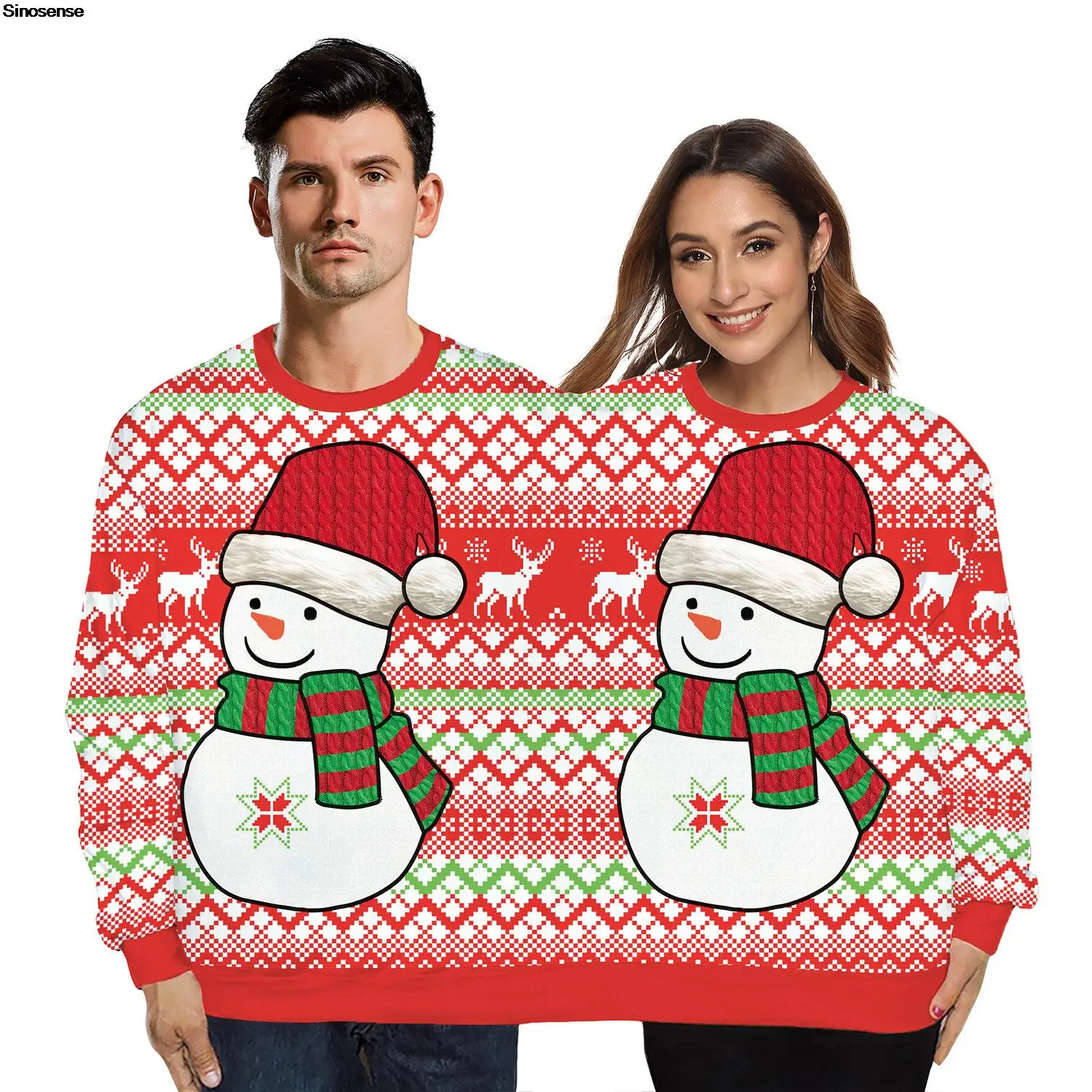 

Men Women Two Person Ugly Christmas Sweater One-Piece Couples Pullover Xmas Crew Neck Sweatshirt Holiday Party Jumpers Tops