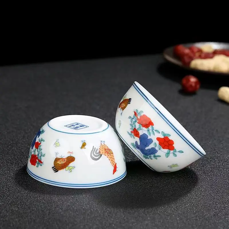 45ML/110ML Chicken Bowl Cup Blue and-white Jingdezhen Teacup Single Ceramic Handmade Daming Dehua Antique Playing Kungfu Tea Set