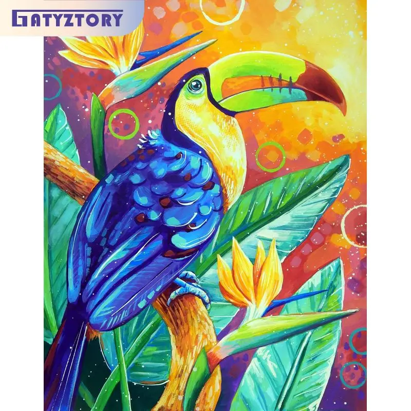 

GATYZTORY Oil Painting By Numbers City Colorful Woodpecker Parrot Canvas Painting Diy Gift Handiwork Picture Paint For Beginners