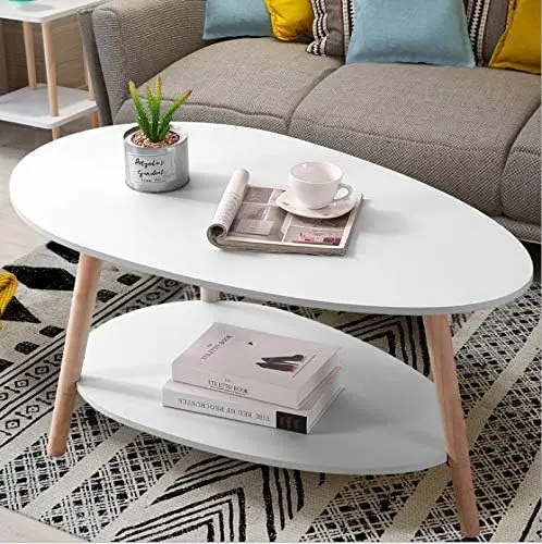 

Table-Oval Wood Table with Open Shelving for Storage and Display 2 Tier Sofa Table, Small Modern Furniture Living Room&Home Min