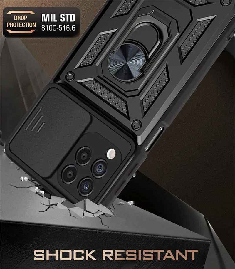 Shockproof Armor Case with Ring Holder and Camera Lens Protection