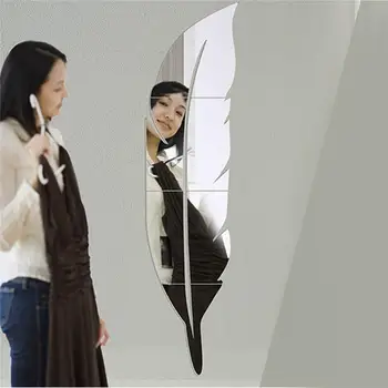 Adesivo da parete con effetto specchio acrilico modello piuma fai-da-te Adesivo da parete per decorazioni per la casa Adesivo da parete con specchio creativo Adesivo per specchio impermeabile 1