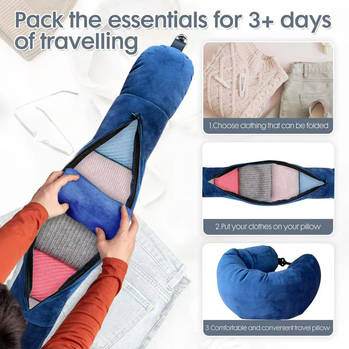 Portable U-Shaped Travel Neck Pillow with Fillable Storage Bag - Multifunctional and Compact