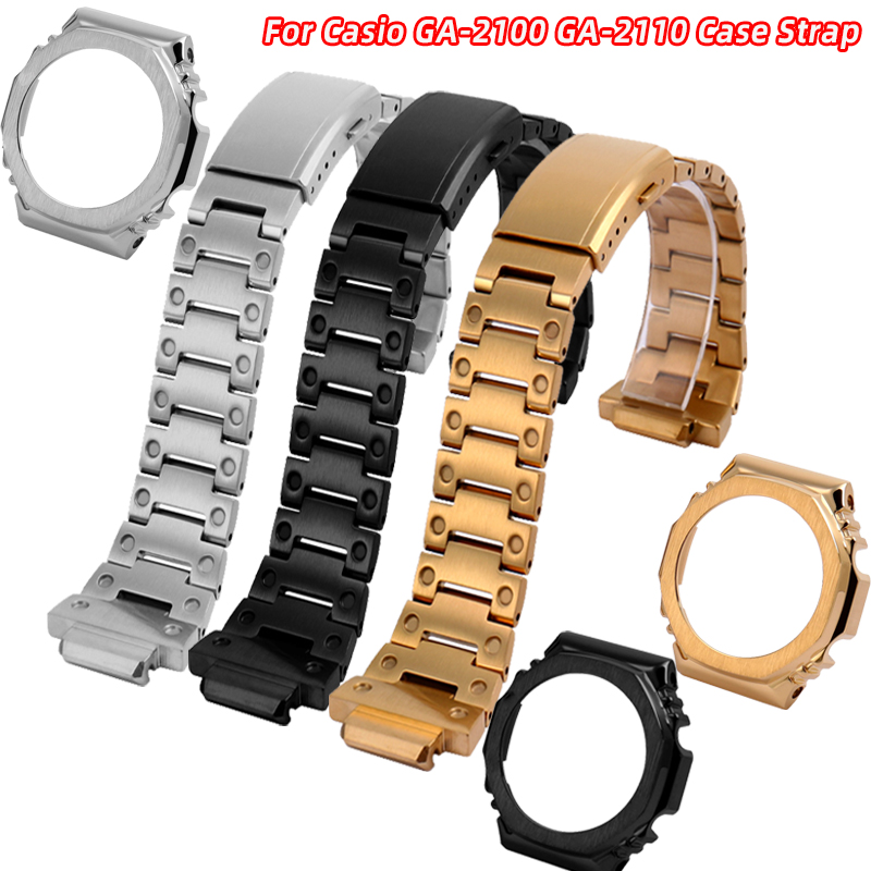 Watch Accessories For Casio G-SHOCK GA-2100 Stainless Steel Strap metal Case Bezel GA2100 GA2110 GA-B2100 Refitted men Watchband