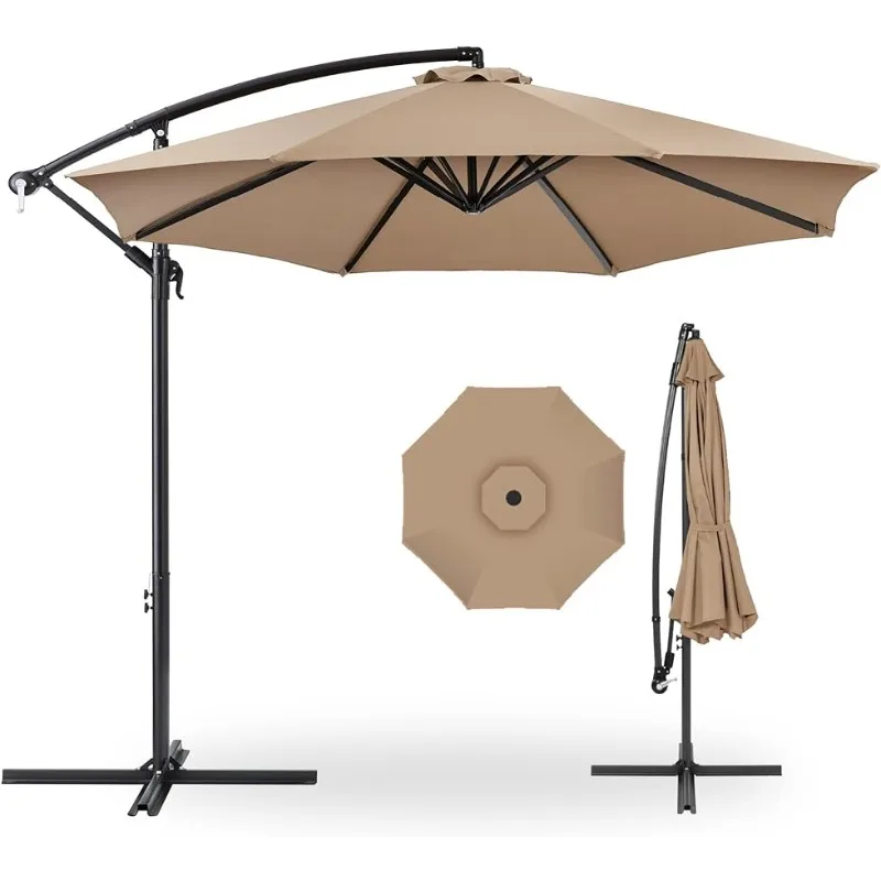 

10ft Offset Hanging Market Patio Umbrella w/Easy Tilt Adjustment, Polyester Shade, 8 Ribs for Backyard, Poolside, Lawn and