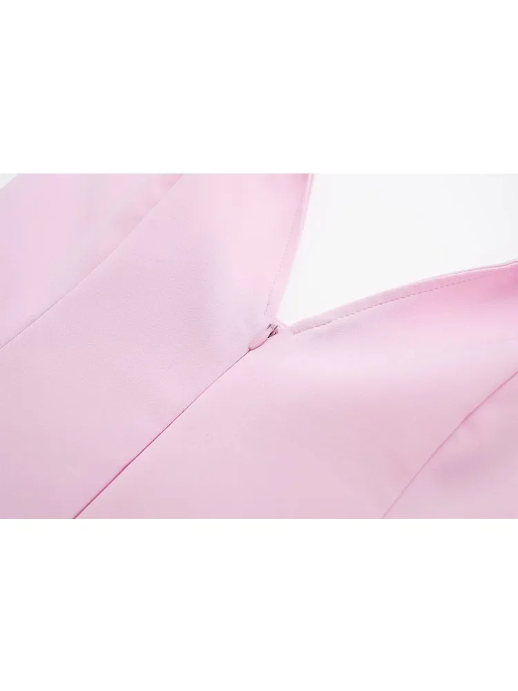 TRAF 2024 Women Casual Skirts Shorts Set Chic Halter Shirt Neck Backless Top & Shorts Sweet Pink Summer Sexy Shorts Sets