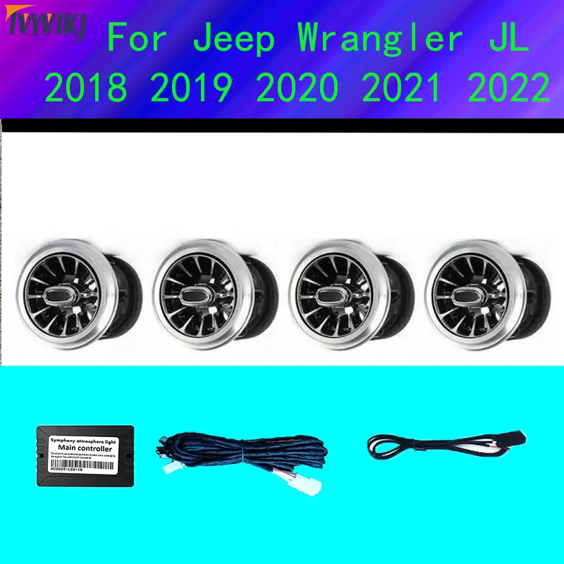 

LED 64 colors Turbine Outlet LED Ambient Light For Jeep Wrangler JL 2018 - 2022 JK 2011-2017 Front Air Vent Inlet Ambient Lamp
