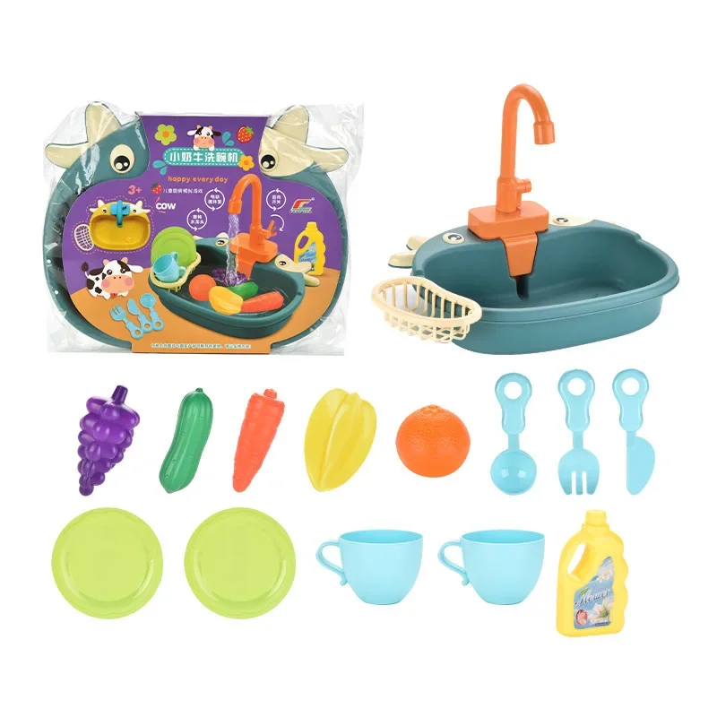 Kids Kitchen Sink Toys Simulation Electric Dishwasher Mini Kitchen Food Pretend Play House Toy Set Children Role Play Girl Toys 4