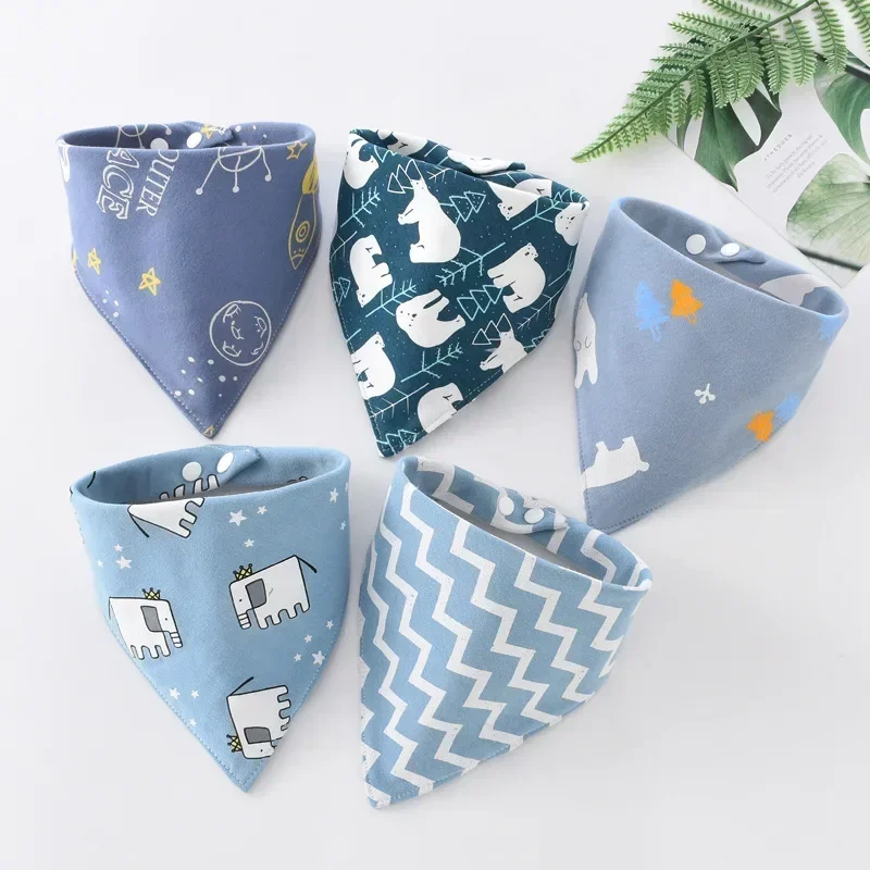 5PCS/LOT New Baby Bibs Triangle Double Cotton Bibs Cartoon Print Saliva Towel Baby Boys Girls Feeding Apron Cotton Bandana Bibs