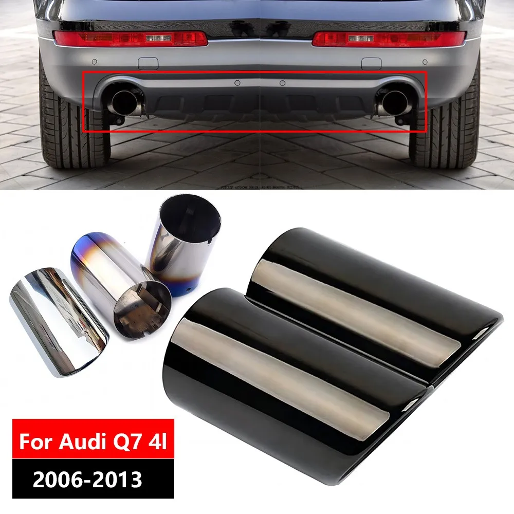 2pcs Car Exhaust Pipe Chrome Stainless Steel Muffler Tip for AUDI Q7 TDI Quattro 2006 2007 2008 2009 2010-2013