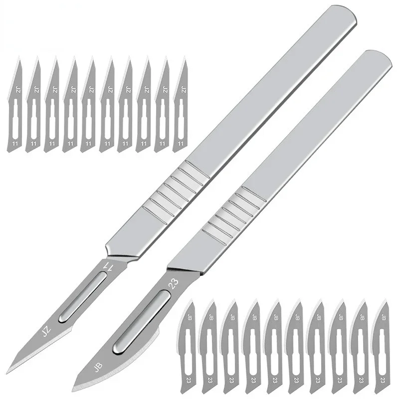 Carbon Steel Carving Metal Scalpel Blades 11# 23# Handle DIY Cutting Repair Animal Surgical Knife Tool Kits Box Non Slip