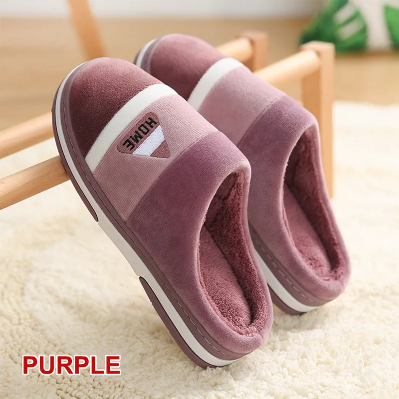 Winter Warm Cotton Slippers For Men Home Wear Resistant Stripe Non slip Indoor Slides Couple Women