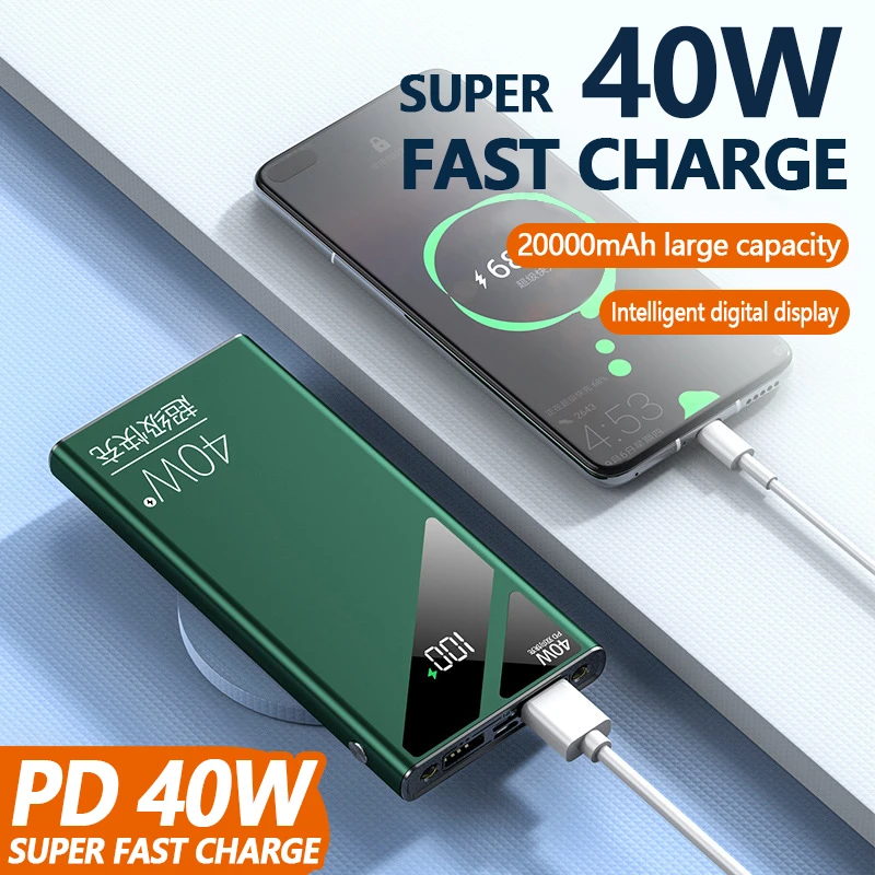 40w Super Fast Charging Large Capacity 20000 mAh Power Bank Two-way Fast Charging Digital Display External Battery QC3.0 portable usb charger