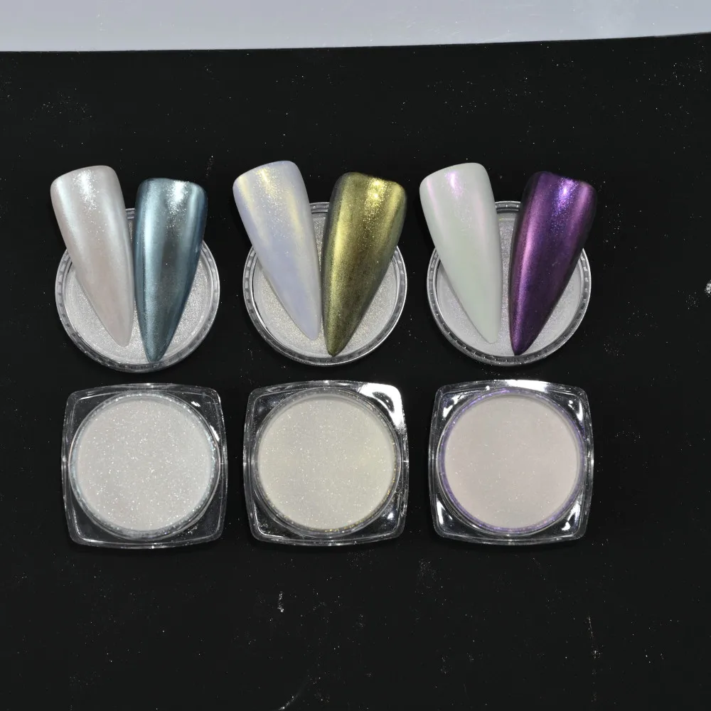 Pearl White Nails Glitter Aurora Hailey Bieber Nails Moonlight Powders Fritillary Shell Mirror Pigment Nail Decoration