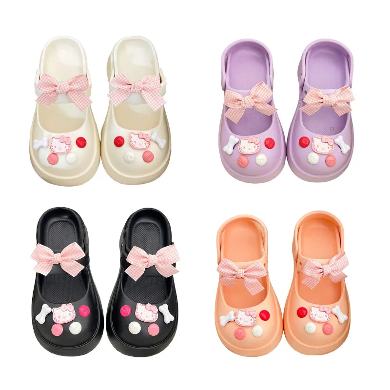 

Kawaii Sanrio летние новые туфли Hellokitty на толстой подошве с отверстиями для милых девушек увеличивающие рост пакет Ins слиперы