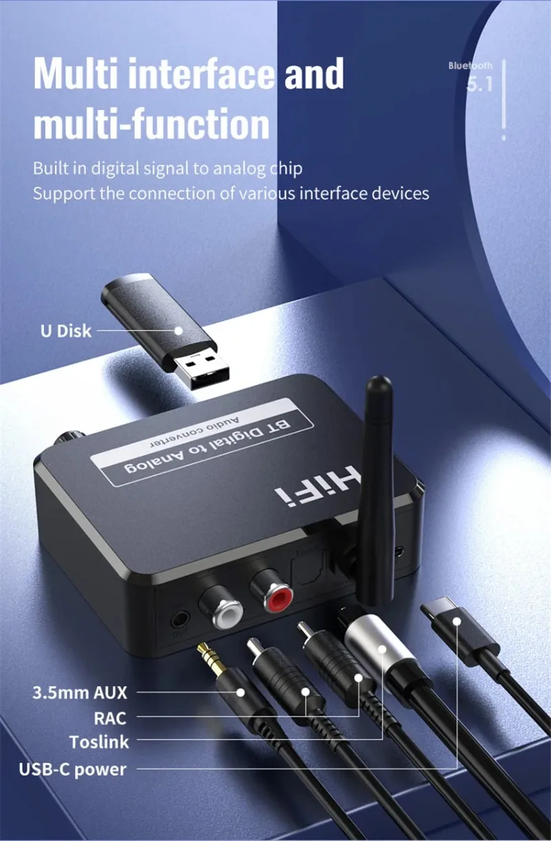 Audio Converter Adapter Audio Adapter Audio Converter VIKEFON Analog Audio DAC Converter Adapter Digital SPDIF Optical Toslink to 3.5mm 3.5 AUX Jack RCA L/R Bluetooth 5.0 Receiver