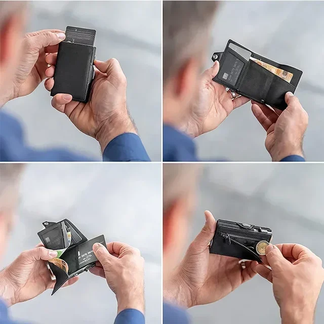 Pop-Up Credit Card Case with RFID Protection Pu Leather Wallet with Compartment for Notes and Coins for Men and Women 4