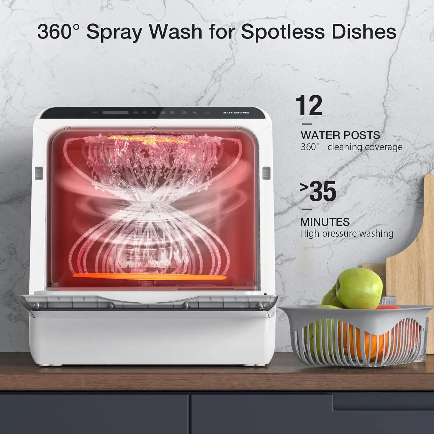 Portable Dishwasher Countertop, WIFI Smart Dishwasher, Compact Dishwashers with 5L Built-in Water Tank, 6 Programs, 360&deg; Dual